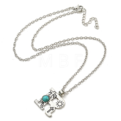 Letter A~Z Antique Silver Plated Alloy with Synthetic Turquoise Pendant Necklaces NJEW-G080-01R-1