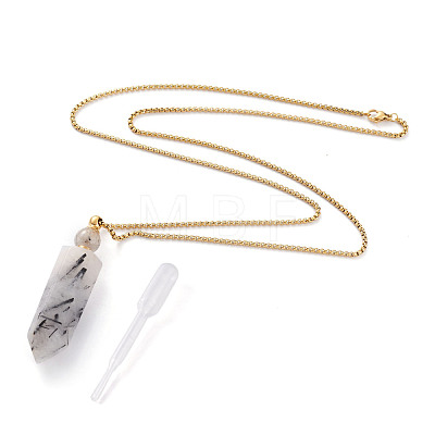 Natural Tourmalinated Quartz/Black Rutilated Quartz Openable Perfume Bottle Pendant Necklaces NJEW-H216-06G-1