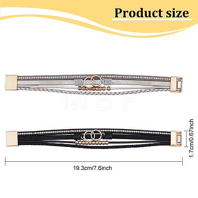 ANATTASOUL 2Pcs 2 Color Imitation Leather Multi-Strand Bracelets Set BJEW-AN0001-08-1