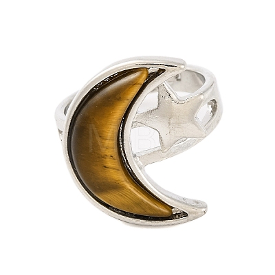 Moon & Star Natural Tiger Eye Adjustable Rings G-B085-18P-07-1