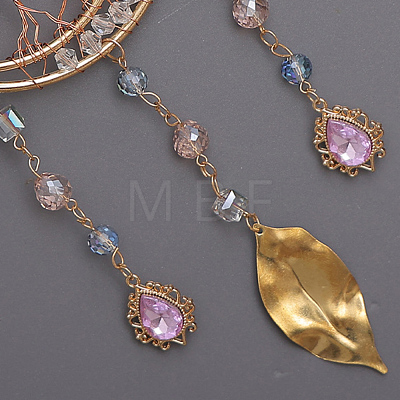 Brass Wire Wrapped Natural Sodalite Chips Tree of Life Pendant Decorations HJEW-D302-07B-1