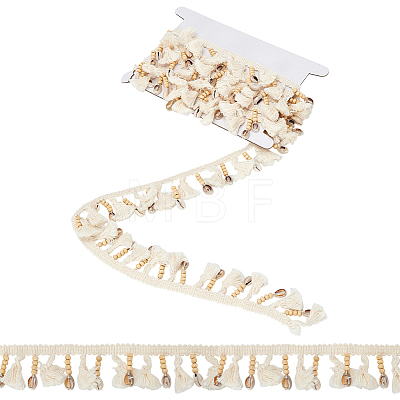 3Yards Cotton & Shell & Wood Beaded Trim Ribbon DIY-GA0010-14-1