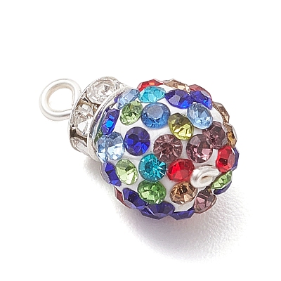 Glass Rhinestone Clay Pave Round Beads Pendants PALLOY-TA00282-S-1