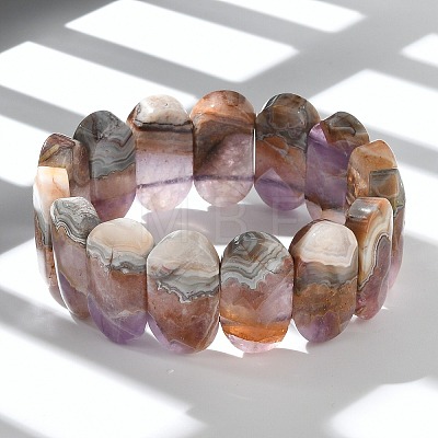 Oval Natural Amethyst Lace Agate Beads Stretch Bracelets for Women Men BJEW-C097-04A-1