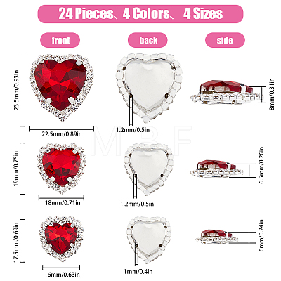 24Pcs 12 Styles Pink Series Heart Sew On Glass Rhinestones DIY-FH0005-84-1