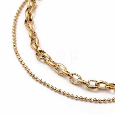 Ion Plating(IP) 304 Stainless Steel Cable & Ball Chains Double Layer Necklace for Women NJEW-E081-03G-1