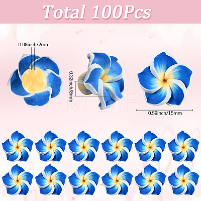 100Pcs Handmade Polymer Clay 3D Flower Plumeria Beads CLAY-SC0002-48A-1