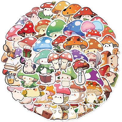 50Pcs Cute Mushroom PVC Waterproof Sticker Labels STIC-PW0024-09-1