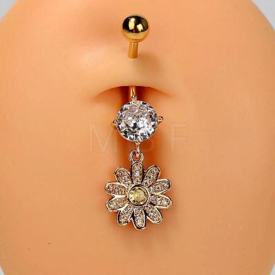 304 Stainless Steel Pave Clear Cubic Zirconia Curved Barbell Dangle Belly Rings FS-WG828D7-03-1