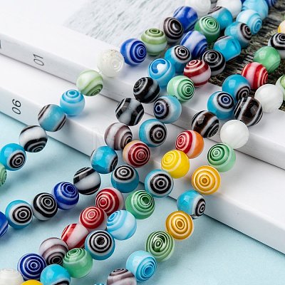 Handmade Millefiori Glass Round Beads Strands X-LK-R004-93-1