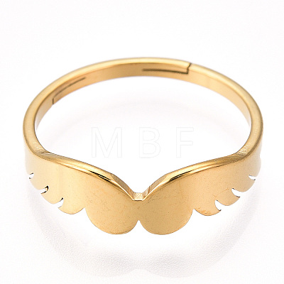 Ion Plating(IP) 304 Stainless Steel Wing Adjustable Ring for Women RJEW-T027-10G-1