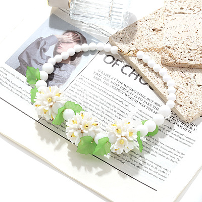 Flower Acrylic Round Graduated Beaded Bib Necklaces with Alloy End Chains FS-WGF8012-01-1