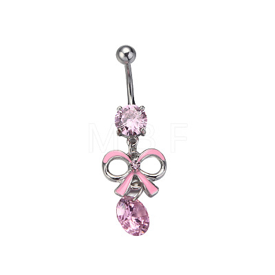 Alloy Pave Cubic Zirconia Bowknot Curved Barbell Dangle Belly Rings FS-WG3E776-03-1-1