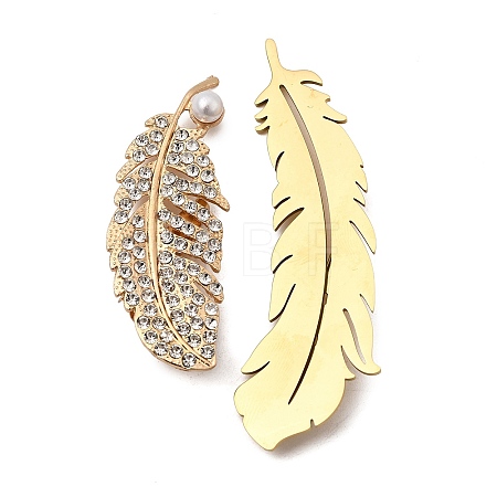 2Pcs 2 Colors 201 Stainless Steel Feather Lapel Pin JEWB-HY0001-29-1