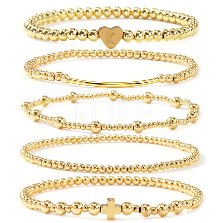 Brass and Stainless Beaded Stretch Bracelet Sets VB9693-5-1