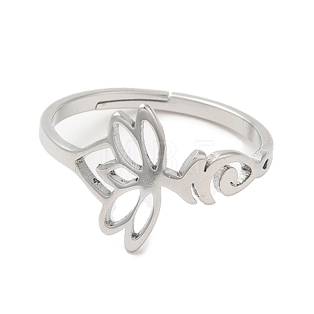 Non-Tarnish 304 Stainless Steel Hollow Lotus Adjustable Ring for Women X-RJEW-M149-32P-1