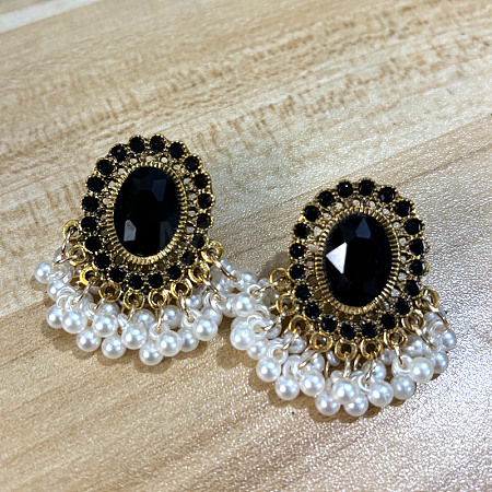 Oval Alloy & Rhinestone Chandelier Earrings FS-WG1A981-02-1