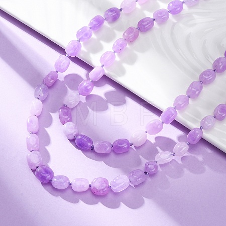 Natural Dyed Malaysia Jade Tumble Stone Nuggets Beaded Long Necklaces for Women NJEW-F340-A03-1