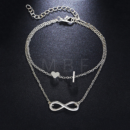 Alloy Infinity Heart Initial Charm Double Layer Anklets for Women FS-WG74AE6-09-1