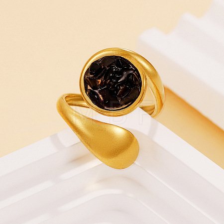Natural Obsidian Chip with 304 Stainless Steel Cuff Open Rings WG3F4EB-06-1