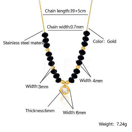 Stainless Steel Crystal Rhinestone Flat Round Pendant Glass Beaded Necklaces for Women GE4228-5-1