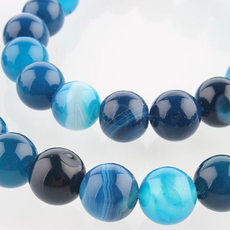 Natural Striped Agate/Banded Agate Round Bead Strands G-E233-07-1
