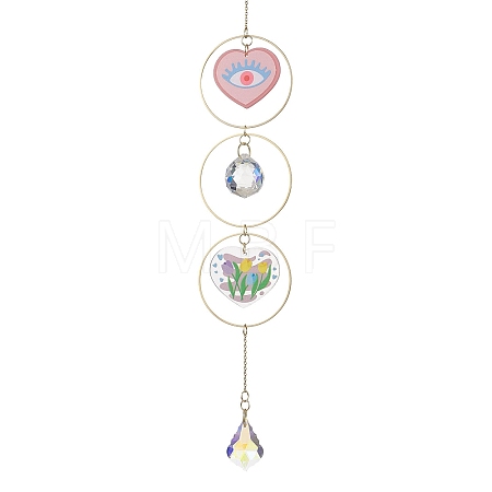 Heart Acrylic & Brass Ring Hanging Ornaments HJEW-JM02023-1