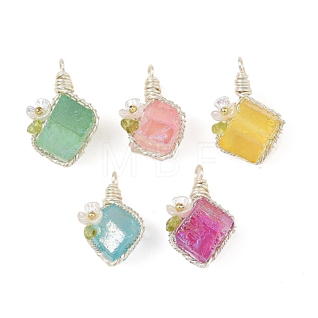 5Pcs 5 Colors Electroplated Natural Quartz Copper Wire Wrapped Pendants PALLOY-TA00453-1