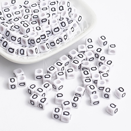 White Cube Letter Acrylic Beads X-PL37C9308-Q-1