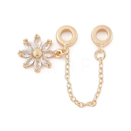 Rack Plating Flower Brass Clear Cubic Zirconia European Safety Chains KK-F879-18G-1