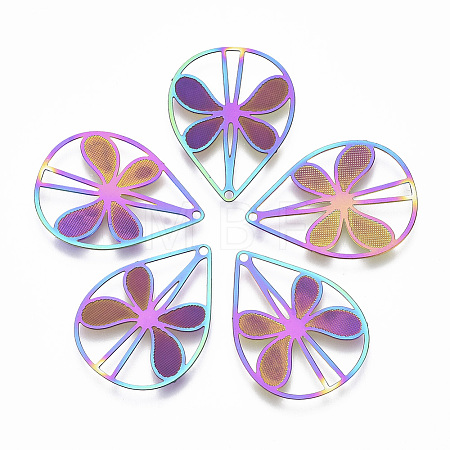 Ion Plating(IP) 304 Stainless Steel Filigree Pendants X-STAS-T057-07-1