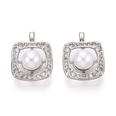 Brass Micro Pave Clear Cubic Zirconia Pendants KK-T080-57P-1