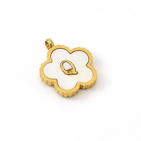 Golden Tone Stainless Steel Pave White Shell Letter Flower Charms PW-WGC5230-17-1