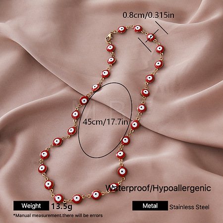 Vintage Style 304 Stainless Steel Enamel Evil Eye Link Chain Necklaces for Women VR8497-4-1