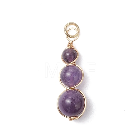 Natural Amethyst Round Beaded Pendants PALLOY-JF04700-02-1