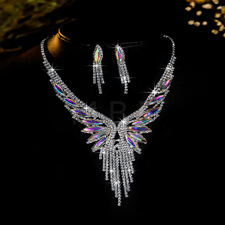 Rhinestone Butterfly Tassel Pendant Necklace & Horse Eye Tassel Stud Earrings Sets for Women WGCD1FC-07-1