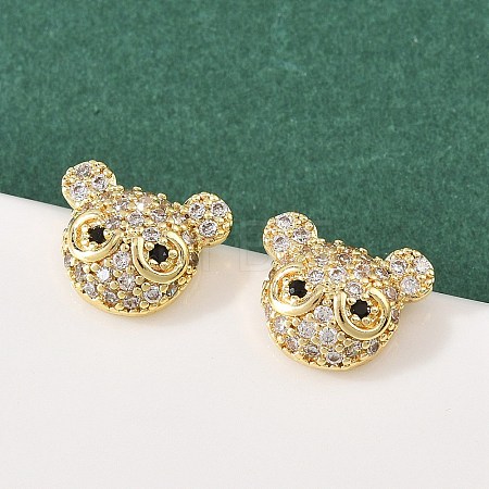 Brass Micro Pave Clear Cubic Zirconia Stud Earrings EJEW-F400-26B-G-1