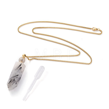 Natural Tourmalinated Quartz/Black Rutilated Quartz Openable Perfume Bottle Pendant Necklaces NJEW-H216-06G-1