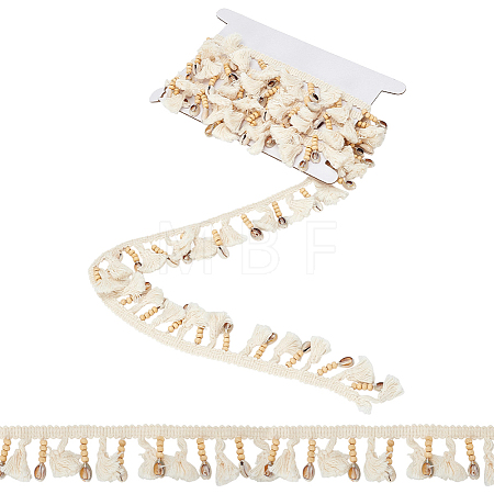 3Yards Cotton & Shell & Wood Beaded Trim Ribbon DIY-GA0010-14-1