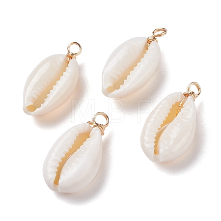 Natural Cowrie Shell Pendants PALLOY-JF00940-01-1