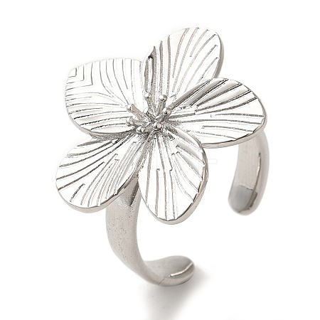 Flower Rack Plating Brass Cuff Rings for Women RJEW-G323-07P-1