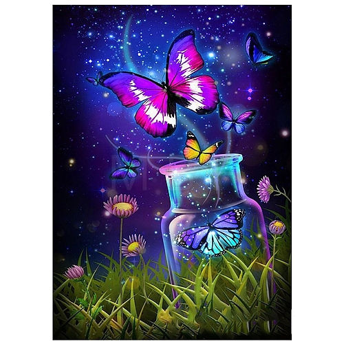 DIY Rectangle Butterfly Theme Diamond Painting Kits DIAM-PW0004-030-1