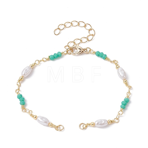 Plastic Imitation Pearl Oval & Faceted Glass Beaded Link Chain Bracelet Making AJEW-JB01150-44-1