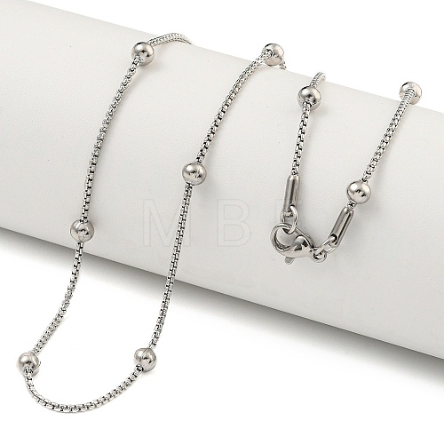 Non-Tarnish 304 Stainless Steel Box Chain Round Link Necklaces NJEW-P315-02B-P-1