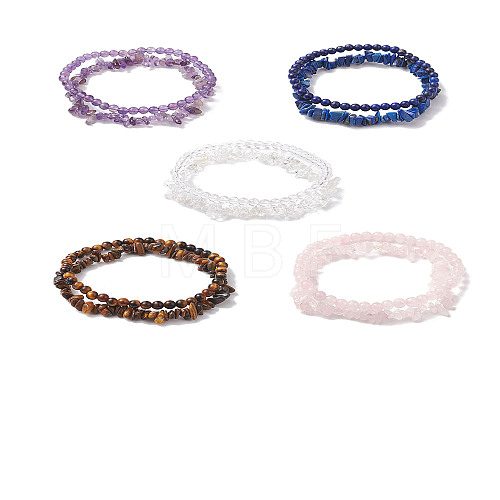 Chip & Round Natural Mixed Stone Beaded Stretch Bracelets for Women BJEW-JB10188-1