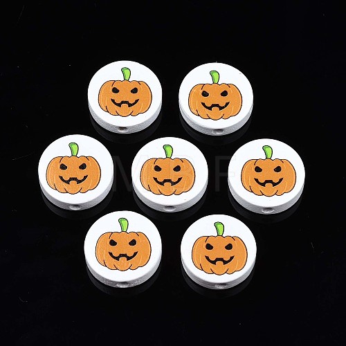 Halloween Printed Natural Wood Beads WOOD-T021-91-1