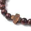 Natural Tiger Eye Round Beads Stretch Bracelets BJEW-JB13370-01-3