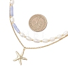 Synthetic Blue Lace Agate Heishi Beads and Rice Natural Pearl Beaded Double Layer 304 Stainless Steel Starfish Pendant Necklaces NJEW-JN05847-01-3