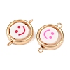 CCB Plastic Frame with Polymer Clay Smiling Face Beads Flat Round Links Connector Charms KK-D103-10G-G-2