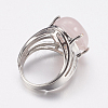 Natural Rose Quartz Wide Band Finger Rings RJEW-K224-A12-2